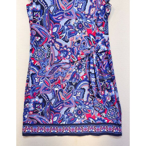Talbots Womens Paisley Print Dress Petite Xp  Blue Pink Tie Waist Stretch - Picture 2 of 10